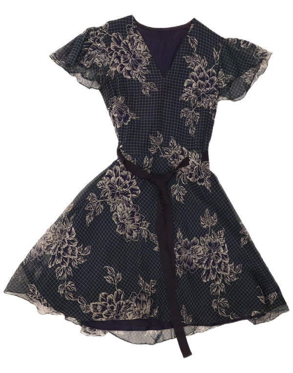 VINTAGE Womens A-Line Dress UK 12 Medium Navy Blue Floral