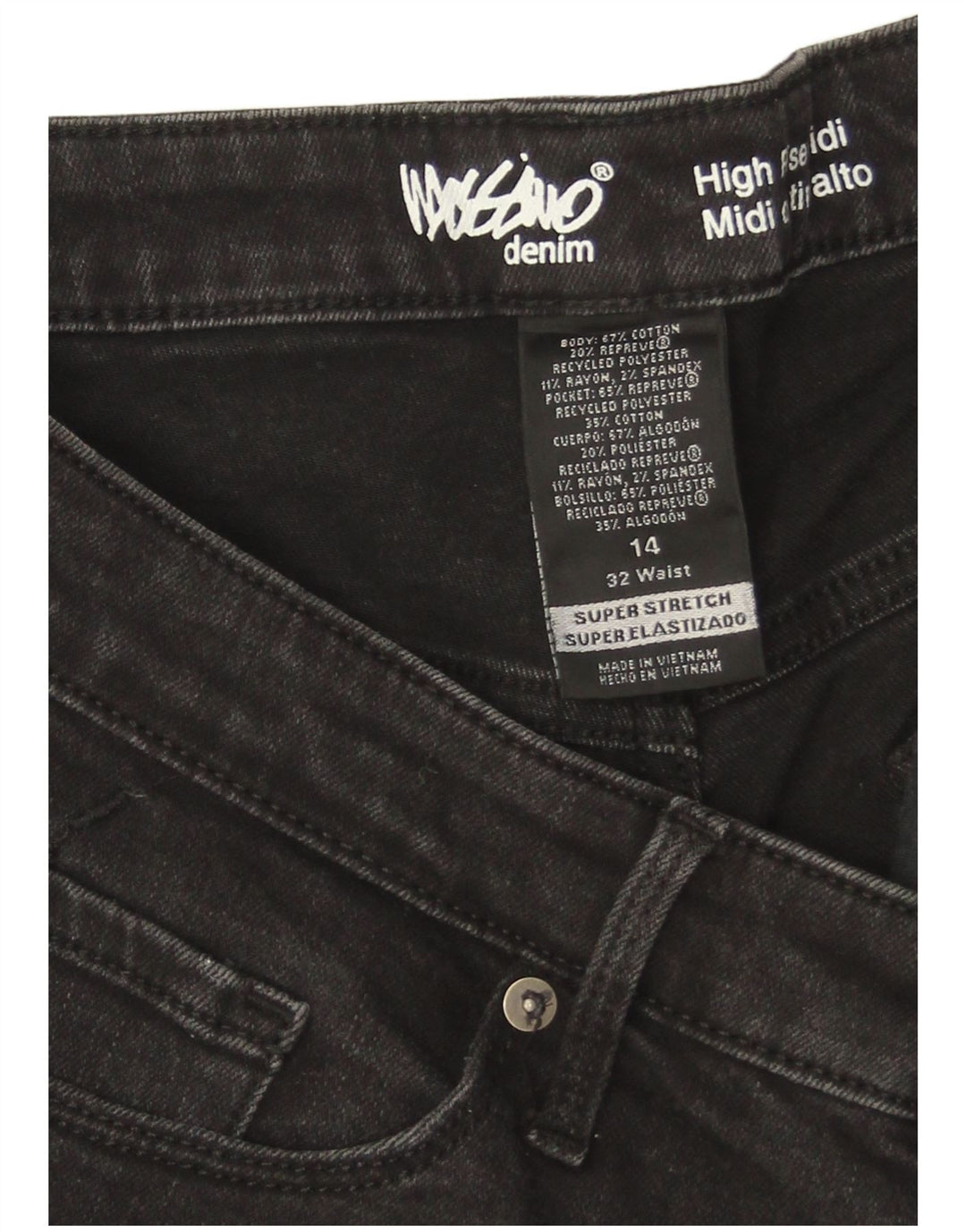 Γυναικείο ψηλόμεσο τζιν σορτς Mossimo US 14 μεγάλο W32 μαύρο βαμβακερό