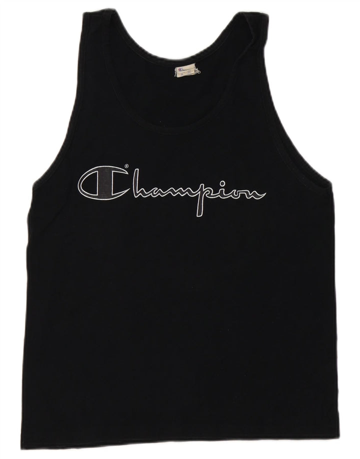 CHAMPION Γυναικείο γραφικό γιλέκο τοπ UK 10 Small μαύρο βαμβακερό