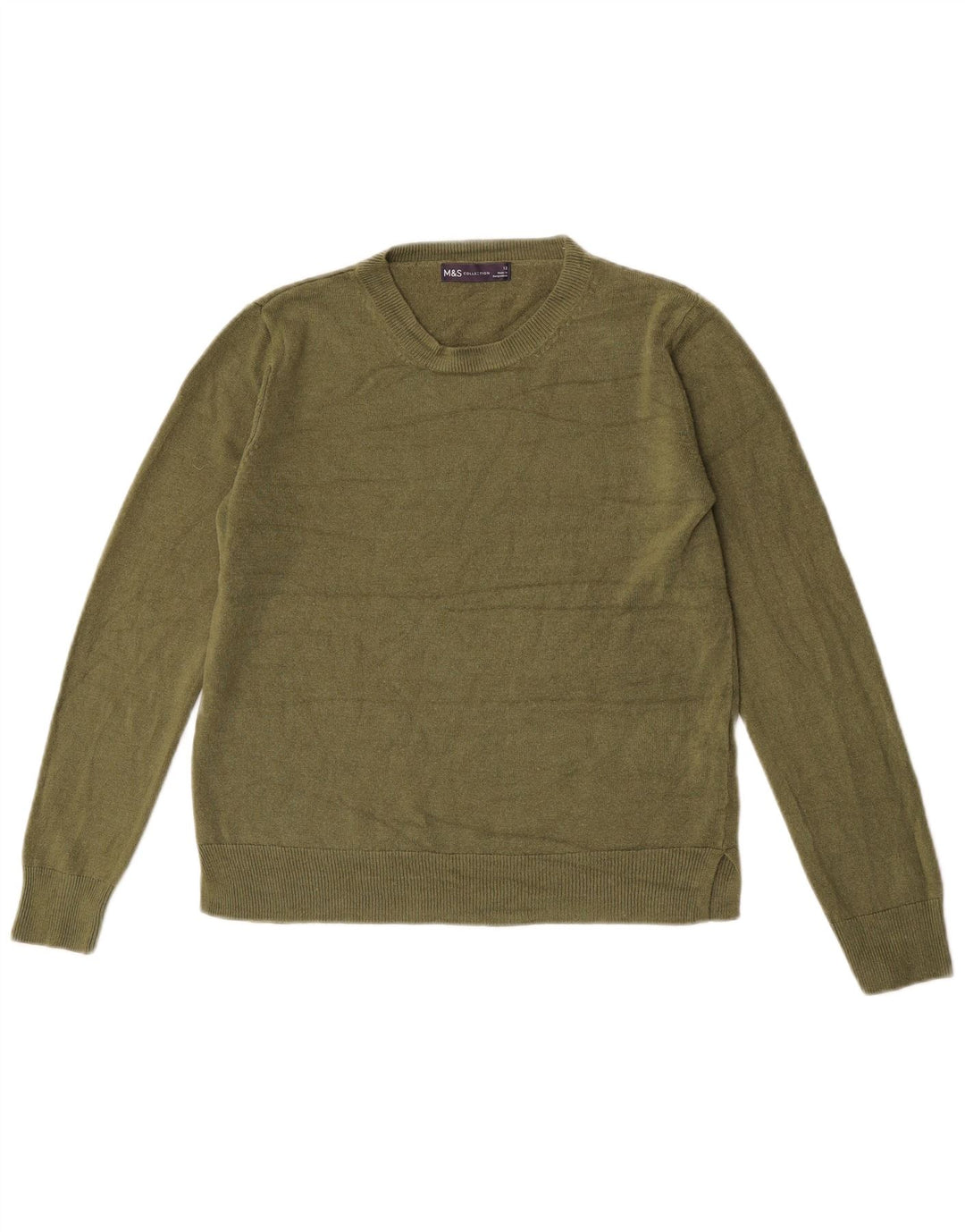 Marks & Spencer Γυναικείο πουλόβερ με λαιμόκοψη UK 12 Medium Khaki Acrylic