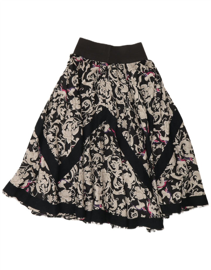 Vintage Γυναικεία Flared Φούστα Medium W26 Black Floral Viscose