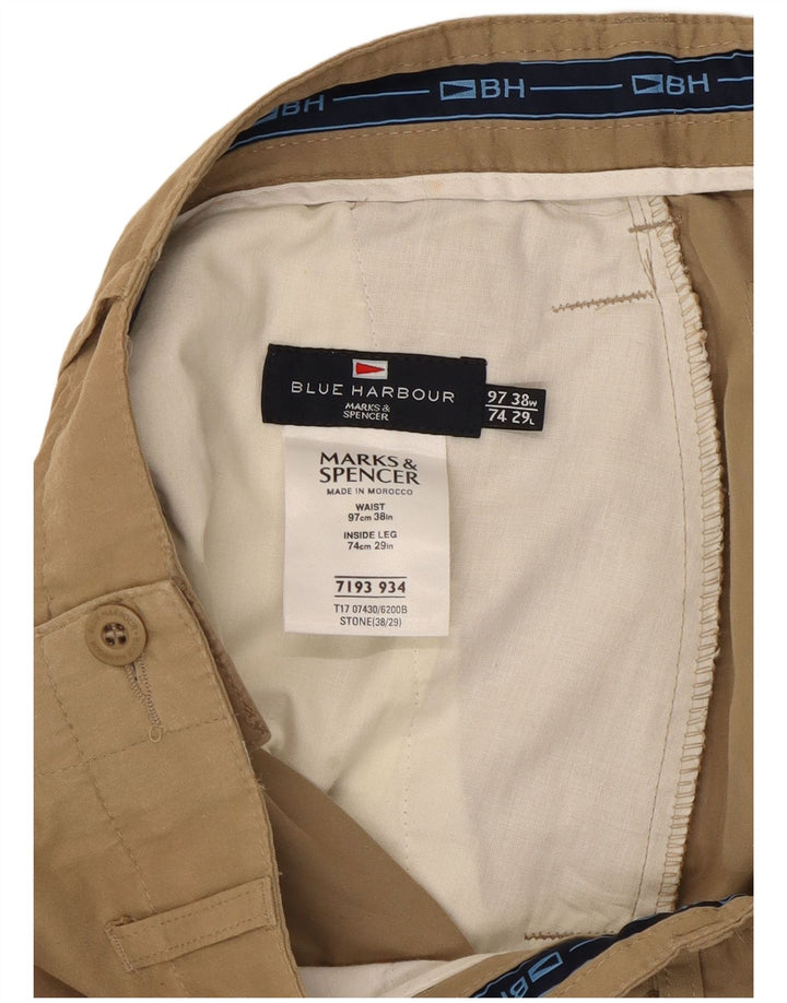Marks & Spencer Mens Blue Harbor Bootcut Chino Παντελόνι W38 L29 Beige