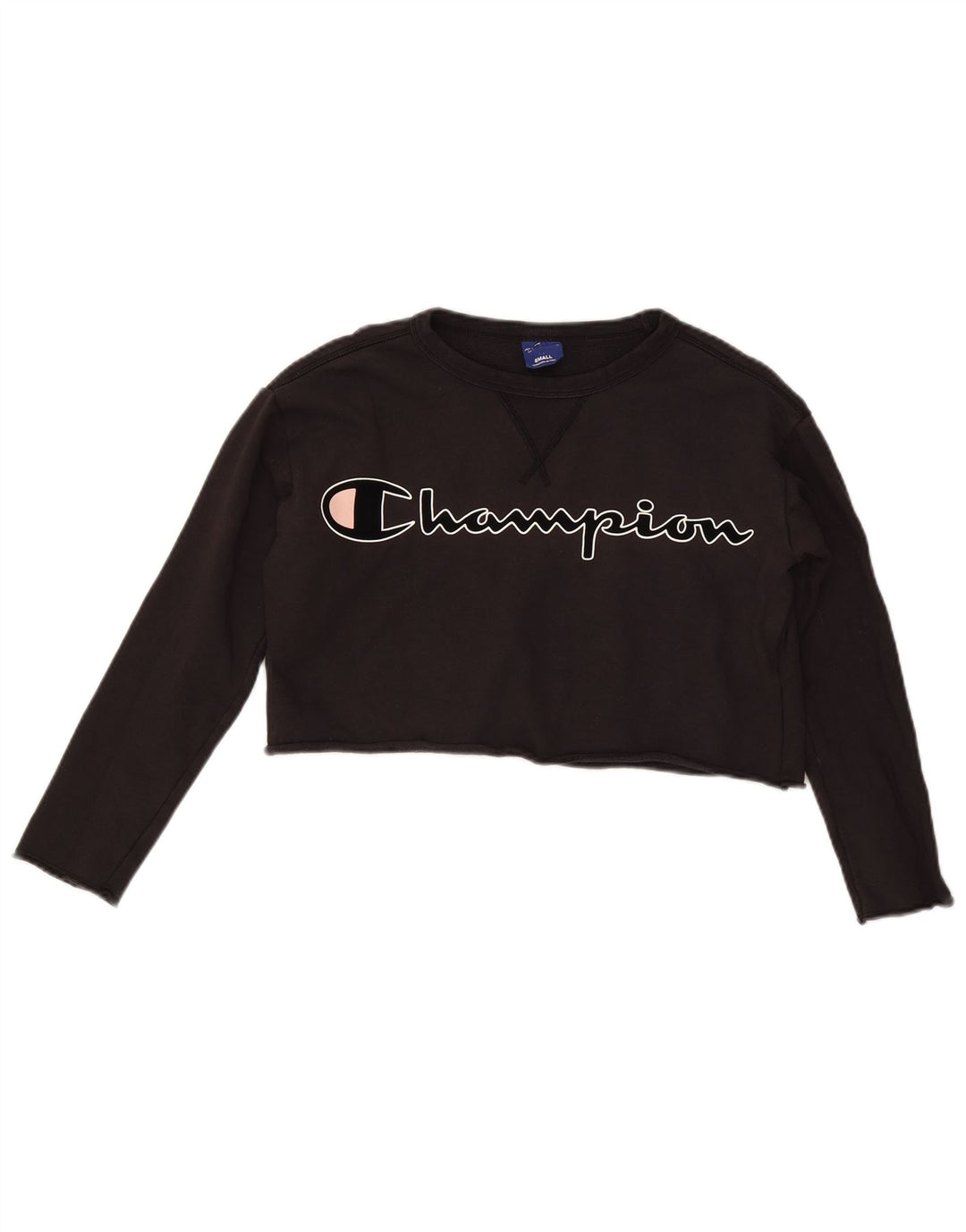 Champion Womens Crop Graphic Oversized Φούτερ Jumper UK 10 Small Black