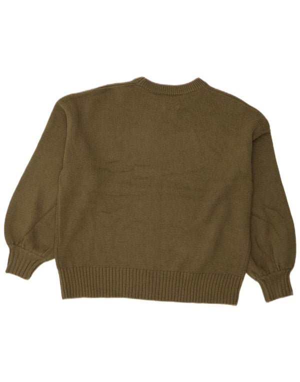 Jack Wills Womens Crop Oversized Crew Neck Jumper Sweater UK 8 Small Khaki