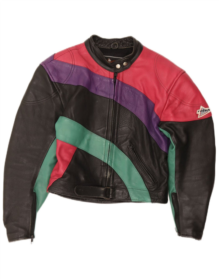 ROLEFF Γυναικείο Crop Jacket UK 14 Large Black Colourblock Δερμάτινη μοτοσυκλέτα