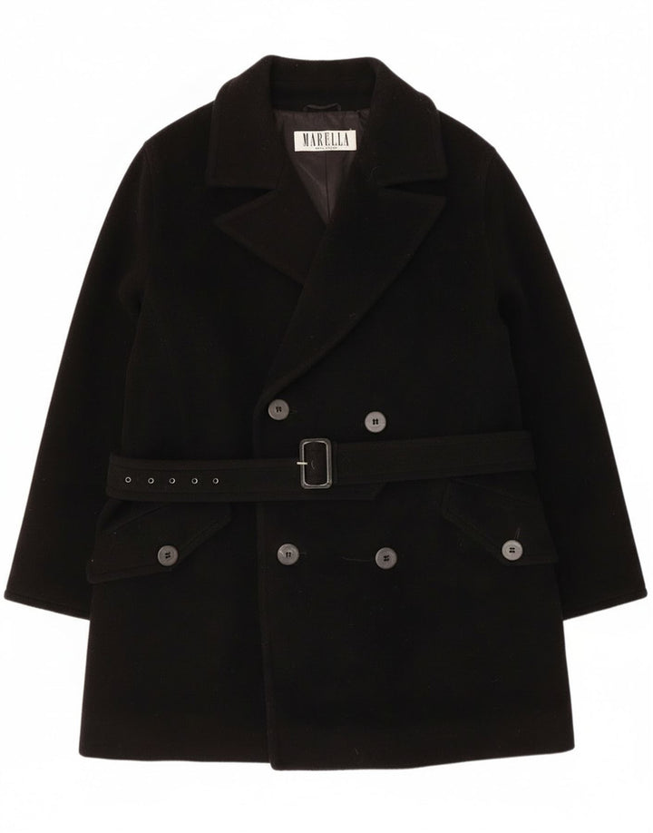 Marella Γυναικείο παλτό με διπλό στήθος UK 14 Μέτριο μαύρο παρθένο μαλλί