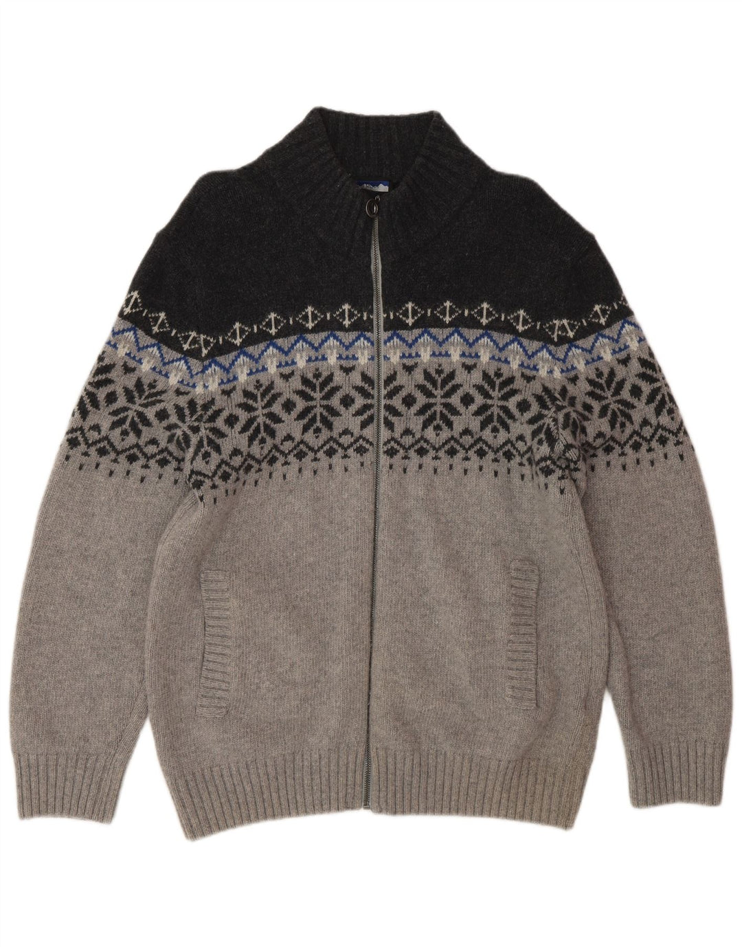 NORTH ROUTE Ανδρικό πουλόβερ με φερμουάρ Large Grey Fair Isle