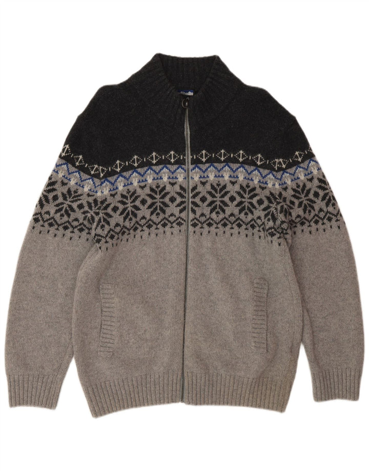 NORTH ROUTE Ανδρικό πουλόβερ με φερμουάρ Large Grey Fair Isle