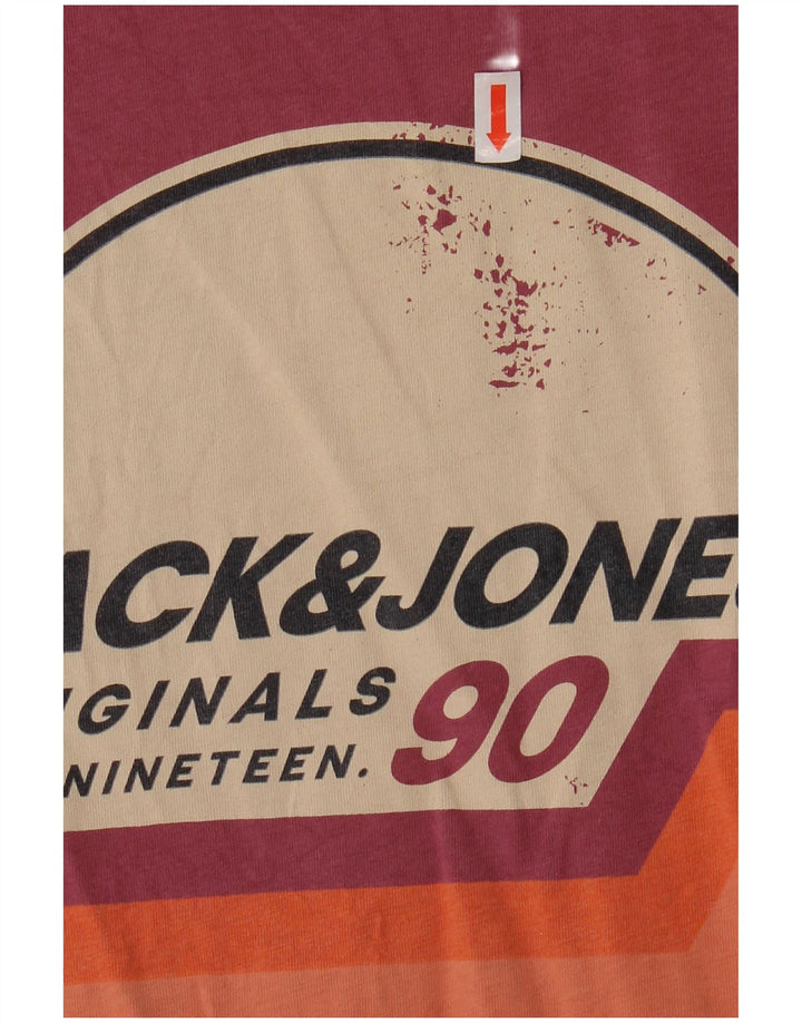 Ανδρικό γραφικό μπλουζάκι JACK & JONES Τοπ μεσαίο βαμβακερό μπορντό