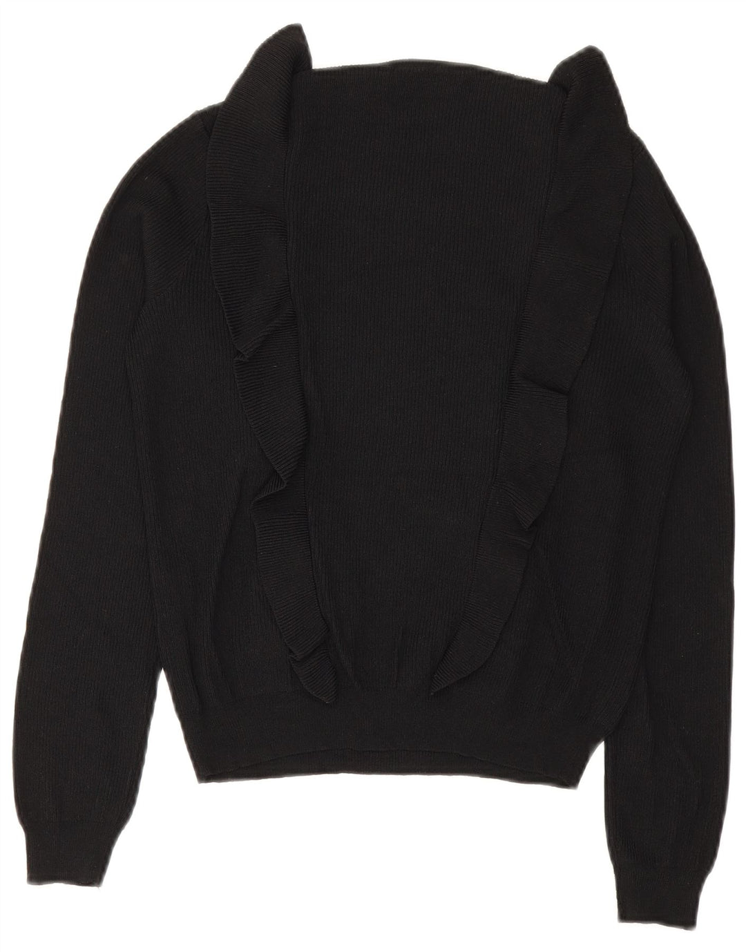 Zara Γυναικείο πουλόβερ με βολάν μπροστά Crew λαιμόκοψη UK 12 Medium Black