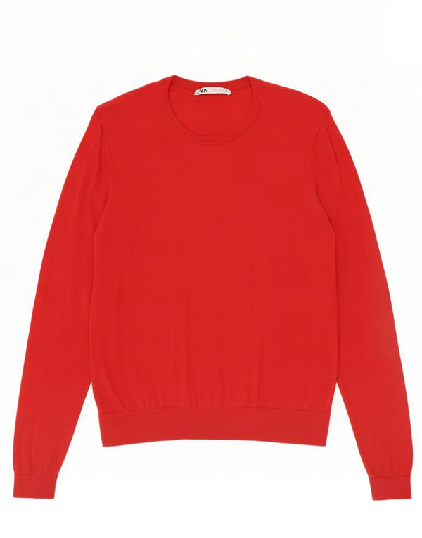 Zara Γυναικείο πουλόβερ με λαιμόκοψη UK 14 Large Red Lyocell