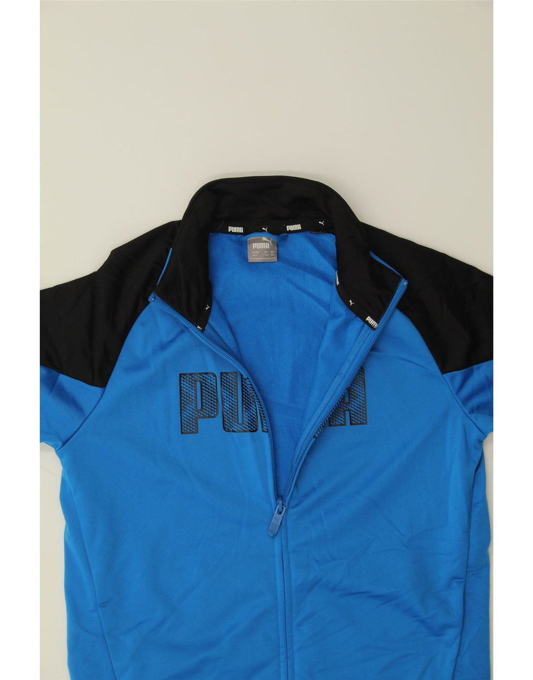 PUMA Boys Graphic Tracksuit Top Jacket 11-12 Years Medium Blue Colourblock Vintage Puma and Second-Hand Puma from Messina Hembry 