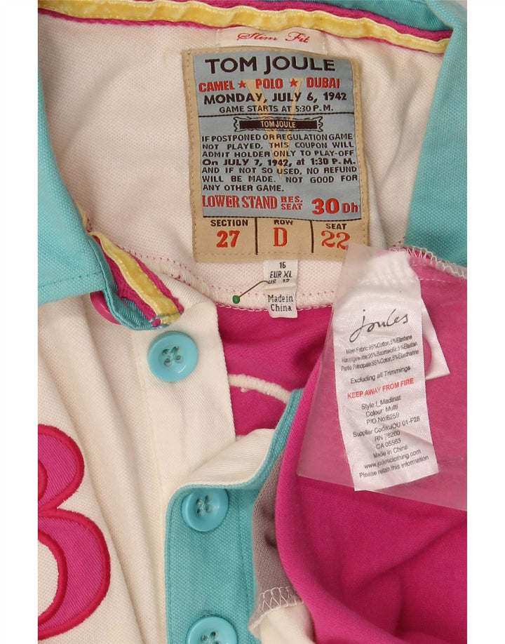 TOM JOULE Γυναικεία μπλουζάκι ράγκμπι πόλο Ντουμπάι γραφικό UK 16 μεγάλο πολύχρωμο