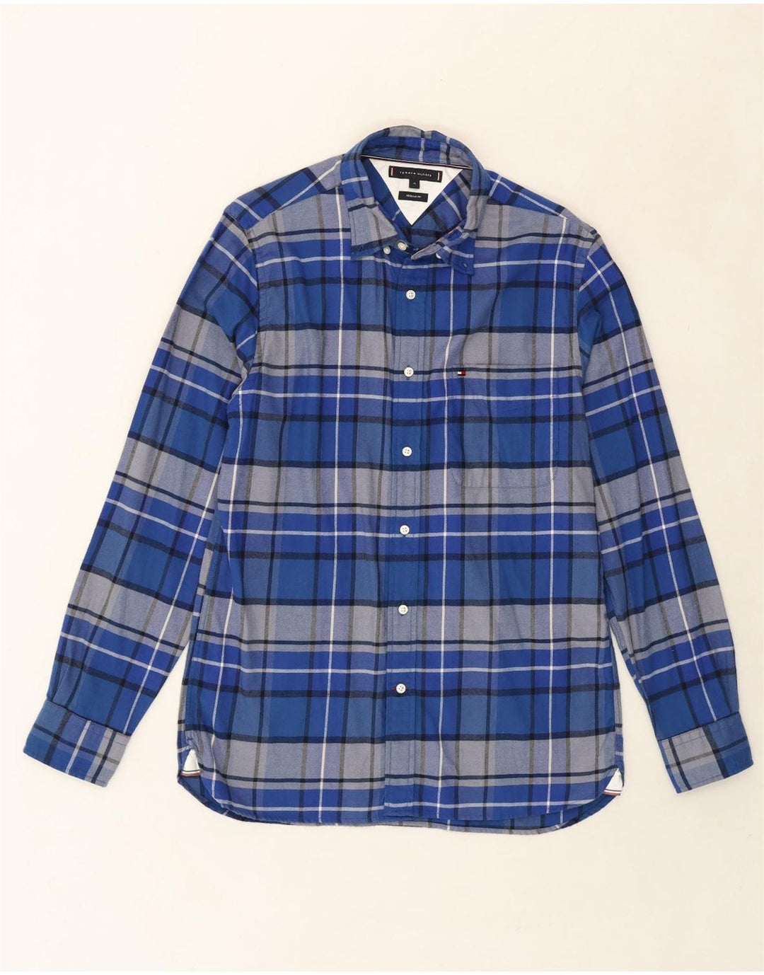 TOMMY HILFIGER Mens Regular Fit Flannel Shirt Medium Blue Check Vintage Tommy Hilfiger and Second-Hand Tommy Hilfiger from Messina Hembry 