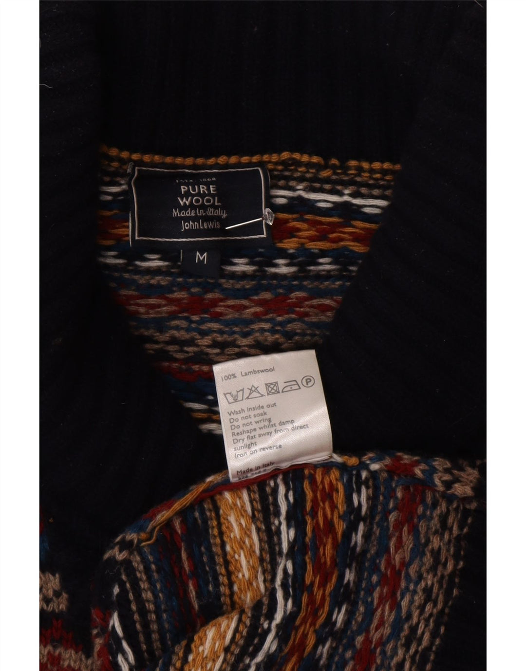 Ανδρικό πουλόβερ John Lewis με σάλι με λαιμόκοψη Medium Navy Blue Fair Isle