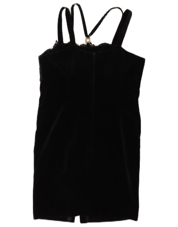 Vintage Womens Sleeveless Velvet Bodycon Dress IT 48 XL Black Cotton
