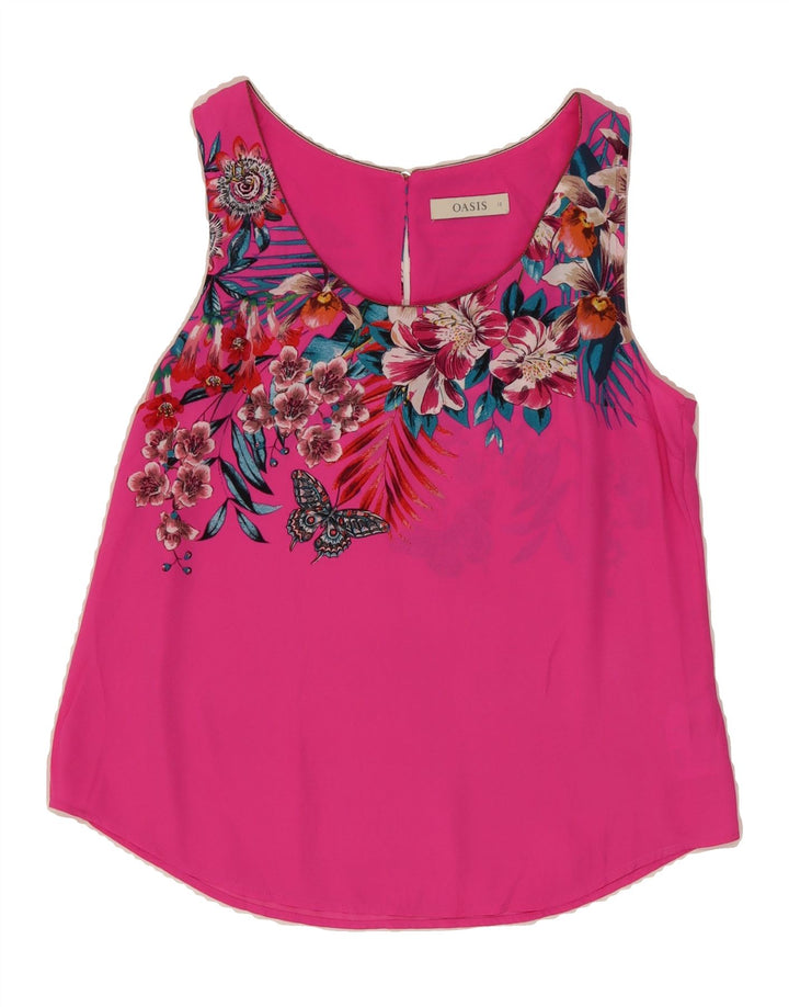 OASIS Womens Sleeveless See Through Top UK 12 Medium Pink Floral Polyester Vintage Oasis and Second-Hand Oasis from Messina Hembry 