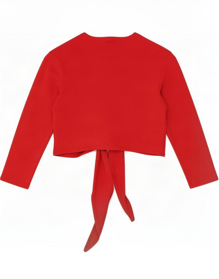 Marks & Spencer γυναικεία μπροστινή γραβάτα 3/4 μανίκι Crop Top UK 14 Medium Red