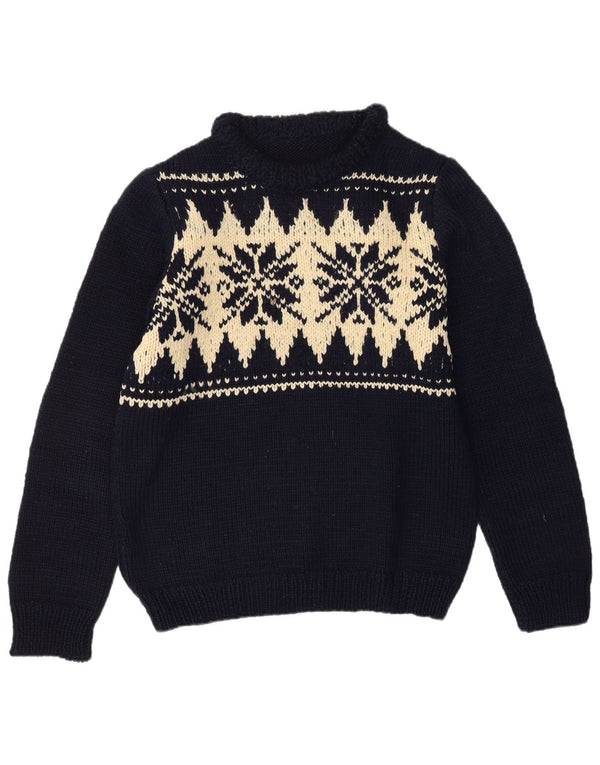 Γυναικείο πουλόβερ Vintage Crew Neck Jumper UK 16 Large Navy Blue Fair Isle