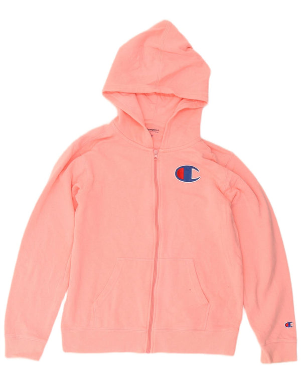 Champion Girls Graphic Zip Hoodie Sweater 13-14 Years XL Pink Cotton