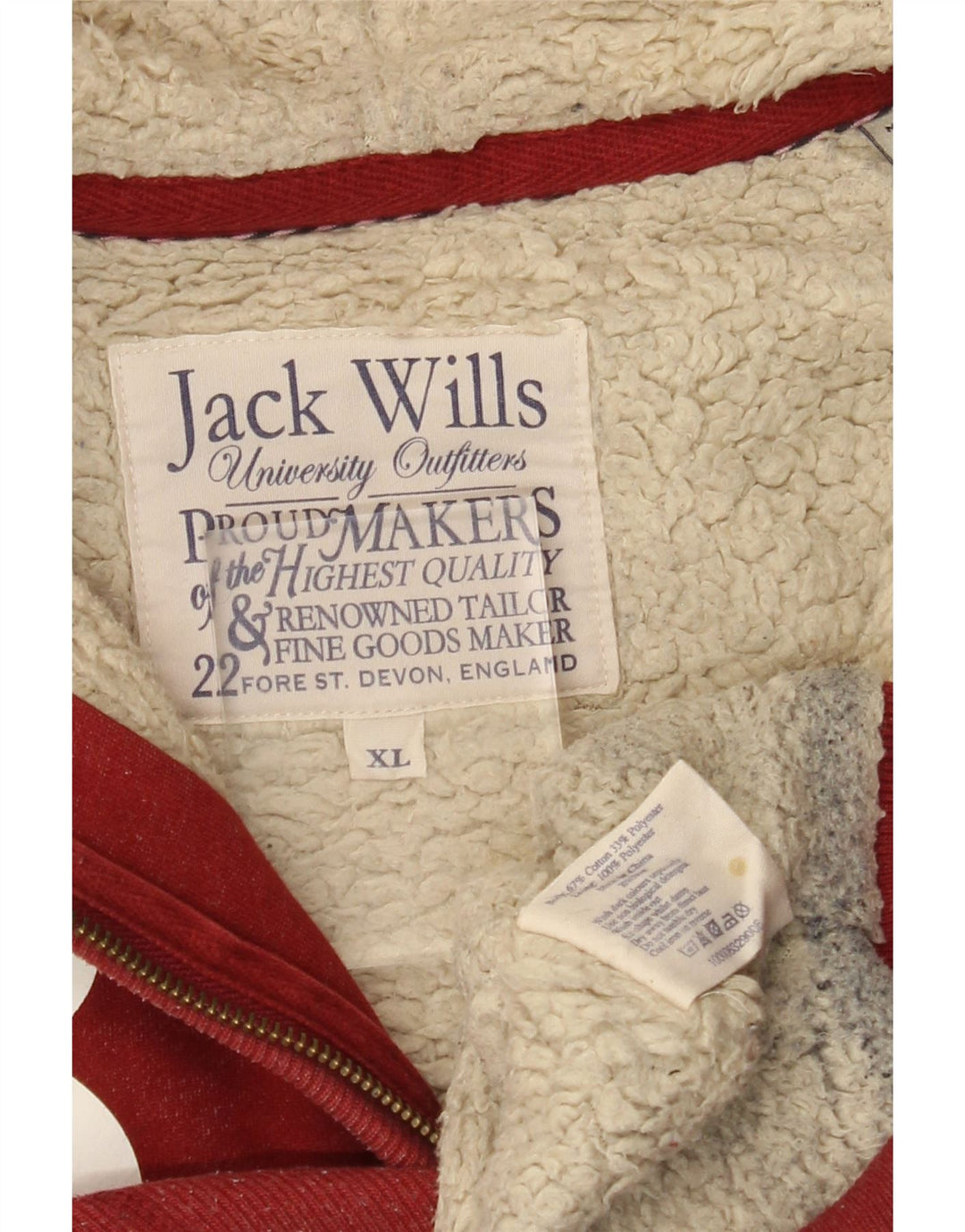 Ανδρικό πουλόβερ με κουκούλα με φερμουάρ JACK WILLS XL Κόκκινο βαμβακερό