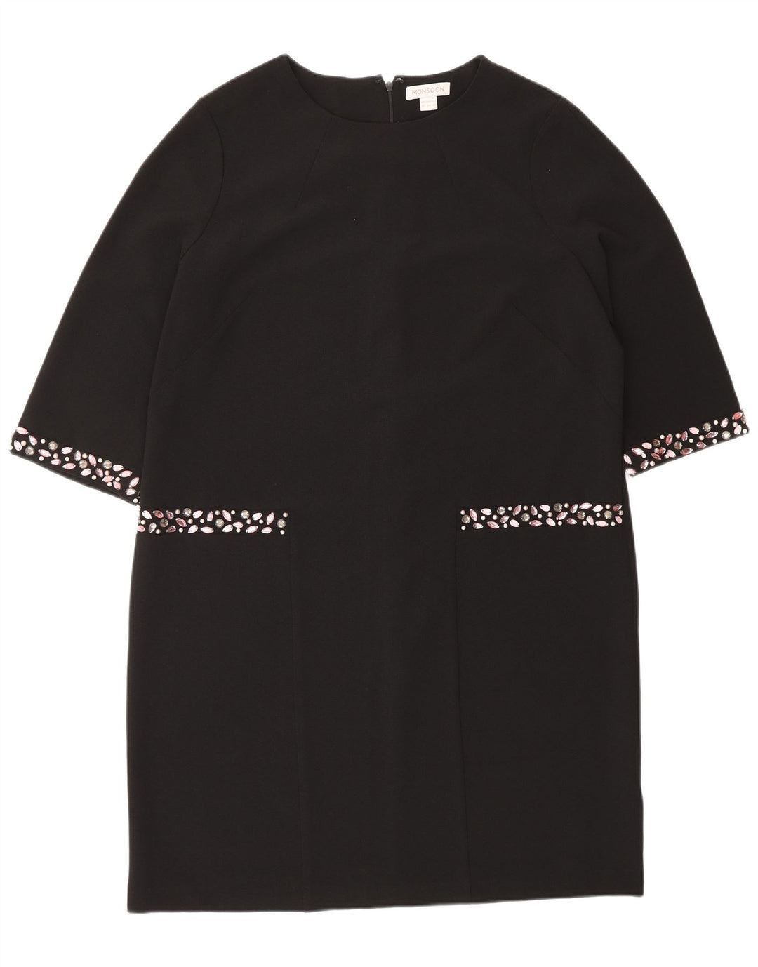 Monsoon Γυναικείο φόρεμα 3/4 Sleeve Shift UK 16 Large μαύρο πολυεστέρα