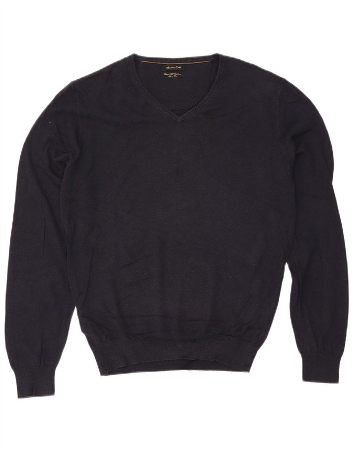 MASSIMO DUTTI Γυναικείο πουλόβερ μεγάλου μεγέθους V-λαιμόκοψη UK 10 Small Navy Blue