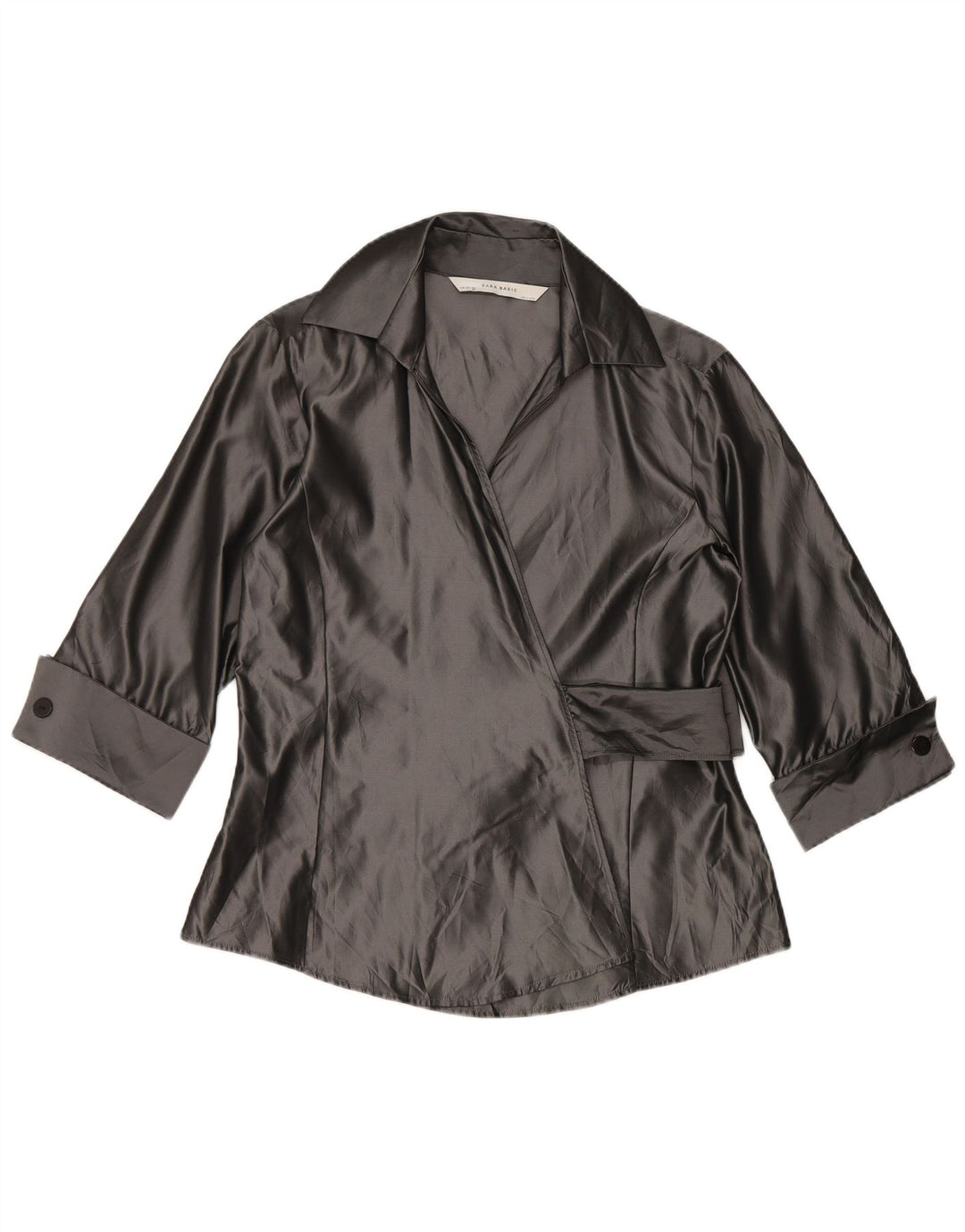 Zara Γυναικείο πουκάμισο με 3/4 μανίκια Μπλούζα UK 14 Large Grey Acrylic