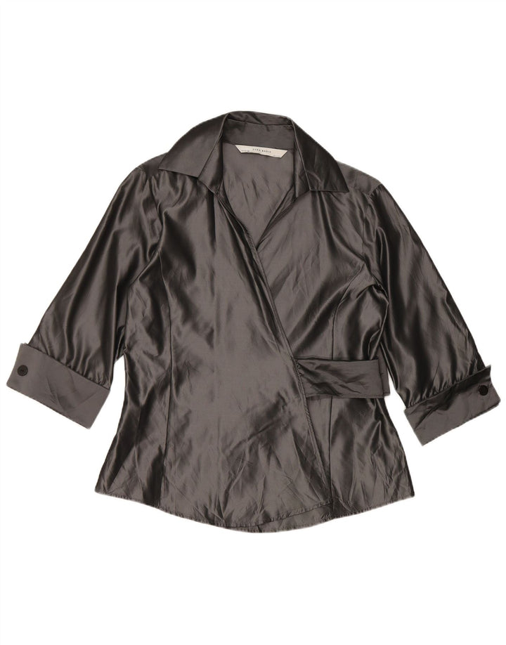 Zara Γυναικείο πουκάμισο με 3/4 μανίκια Μπλούζα UK 14 Large Grey Acrylic