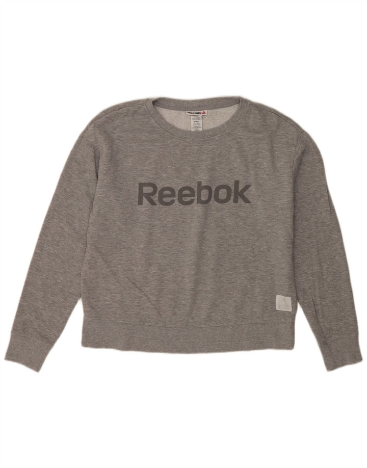 REEBOK Womens Crop Graphic Sweatshirt Jumper UK 14 Medium Grey Cotton