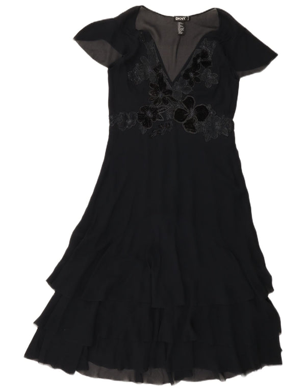 Dkny Γυναικείο φόρεμα US 4 Small Navy Blue Floral Silk