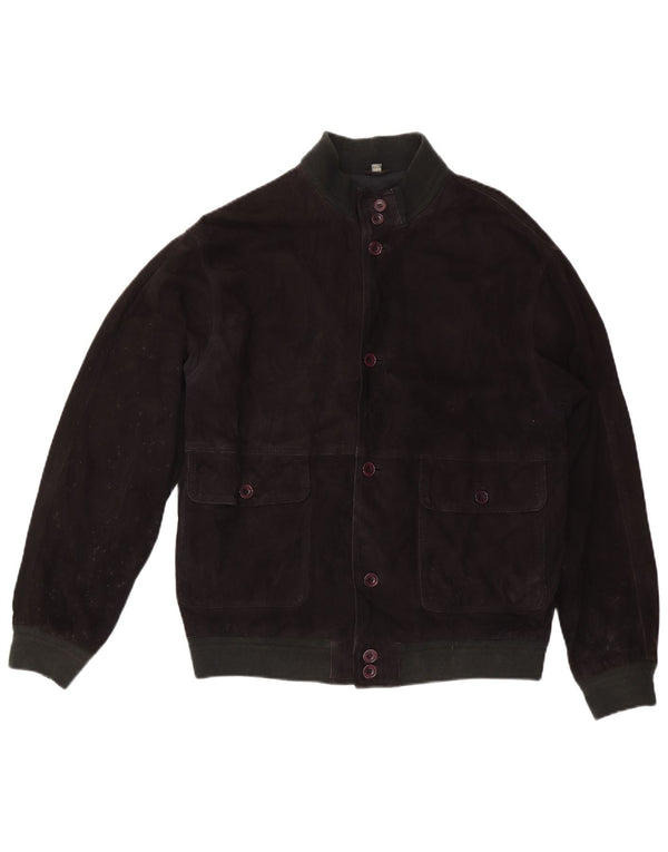 Vintage Ανδρικό Suede Bomber Jacket IT 50 Large Black Leather