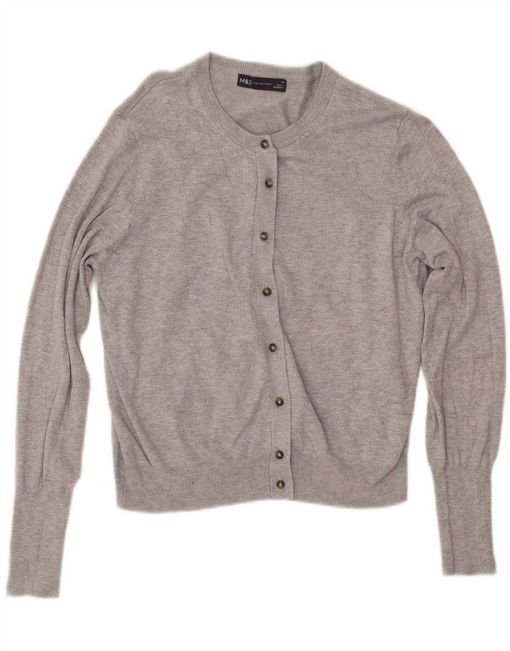 MARKS & SPENCER Γυναικείο πουλόβερ Crop Cardigan UK 14 Medium Grey Viscose