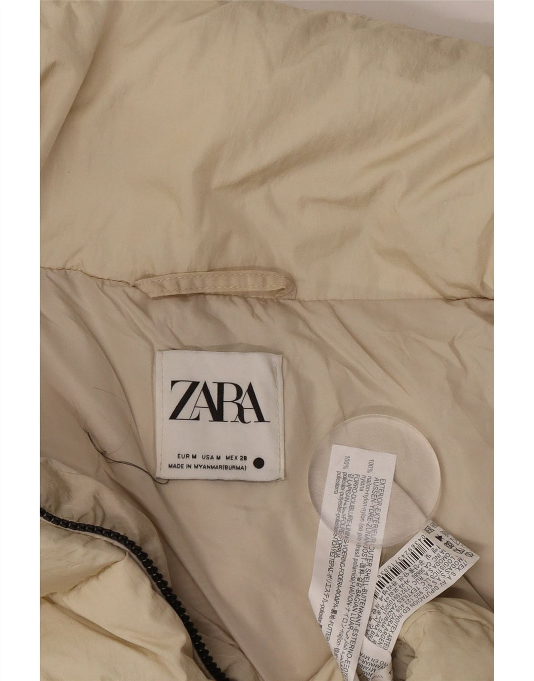 Zara γυναικείο μπουφάν με επένδυση μεγάλου μεγέθους UK 14 Medium Beige Nylon