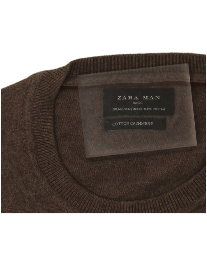 Ανδρικό πουλόβερ Zara με λαιμόκοψη, μεσαίο καφέ βαμβακερό