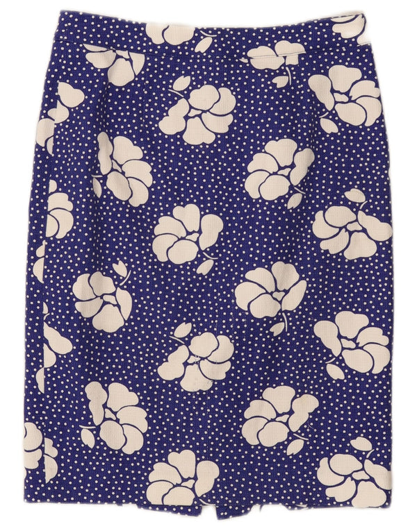 Boden Γυναικεία ίσια φούστα UK 10 Small W30 Blue Floral Βαμβακερή
