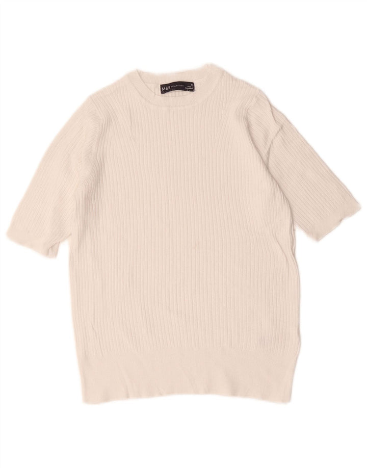 Marks & Spencer Γυναικείο πουλόβερ Crop Crew Neck Jumper UK 10 Small White