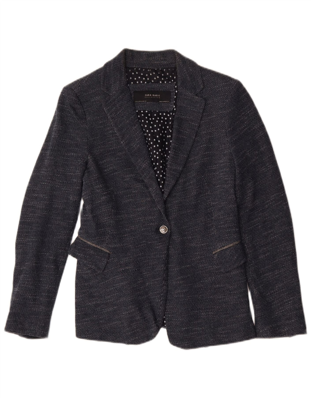 Zara Γυναικείο σακάκι 1 κουμπιού Blazer UK 12 Medium Navy Blue Flecked