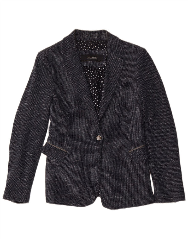 Zara Γυναικείο σακάκι 1 κουμπιού Blazer UK 12 Medium Navy Blue Flecked