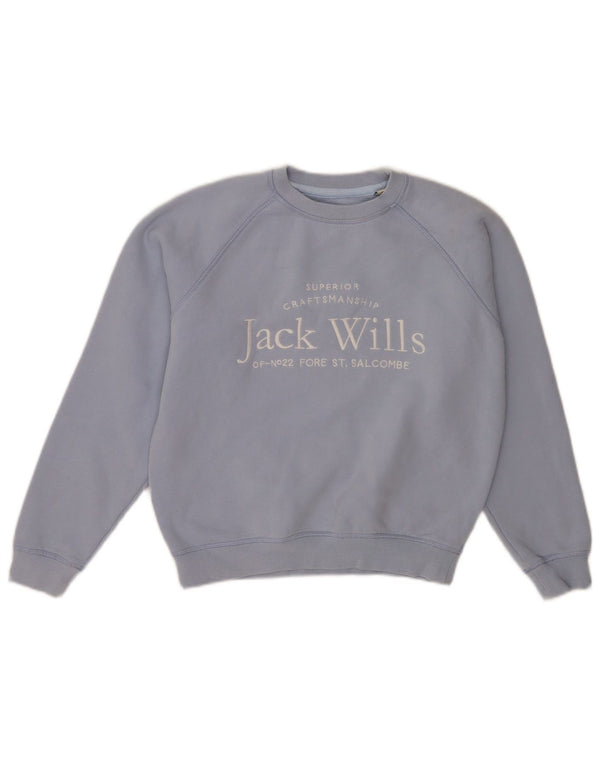Jack Wills Γυναικεία φούτερ με γραφικά χαλαρή εφαρμογή Jumper UK 6 XS μπλε βαμβακερό