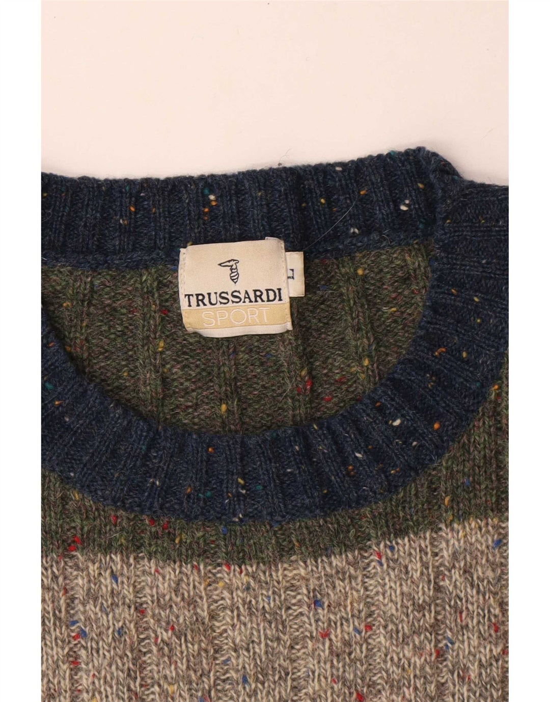 Trussardi Ανδρικό πουλόβερ με λαιμόκοψη, μεγάλο πολύχρωμο μαλλί