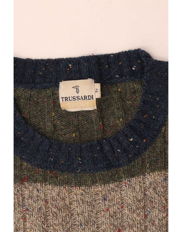 Trussardi Ανδρικό πουλόβερ με λαιμόκοψη, μεγάλο πολύχρωμο μαλλί
