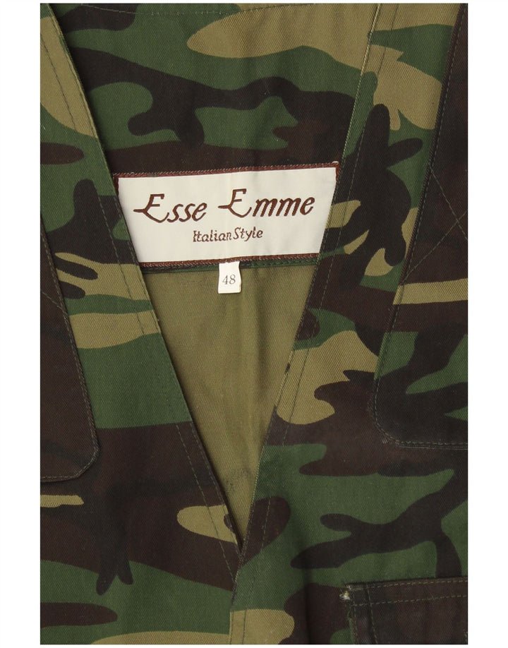 Vintage Mens Utility Gilet IT 48 Medium Green Camouflage Polyester Army
