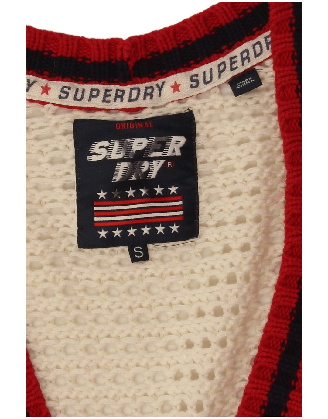 Superdry γυναικείο πουλόβερ ζακέτα μεγάλου μεγέθους UK 10 Small White Colourblock