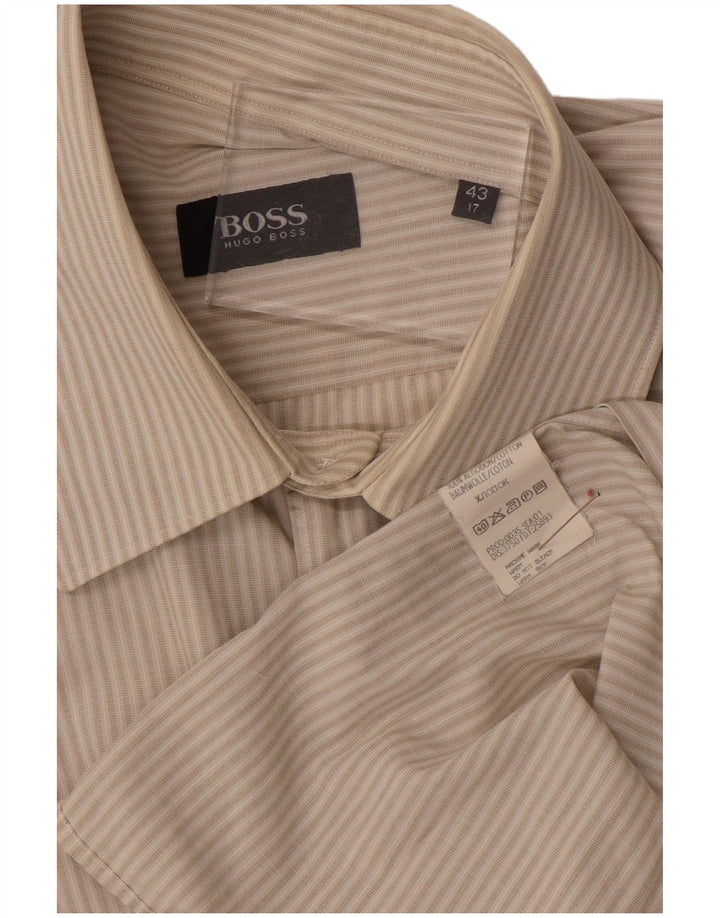 Ανδρικό πουκάμισο HUGO BOSS 43 17 XL Μπεζ ριγέ βαμβακερό