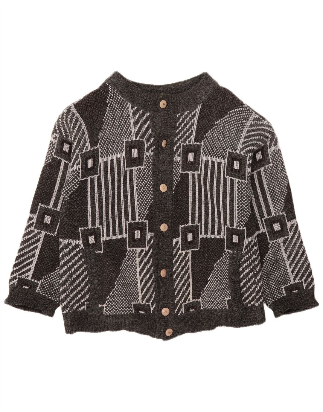 Γυναικείο πουλόβερ με ζακέτα VINTAGE UK 18 XL Γκρι γεωμετρικό