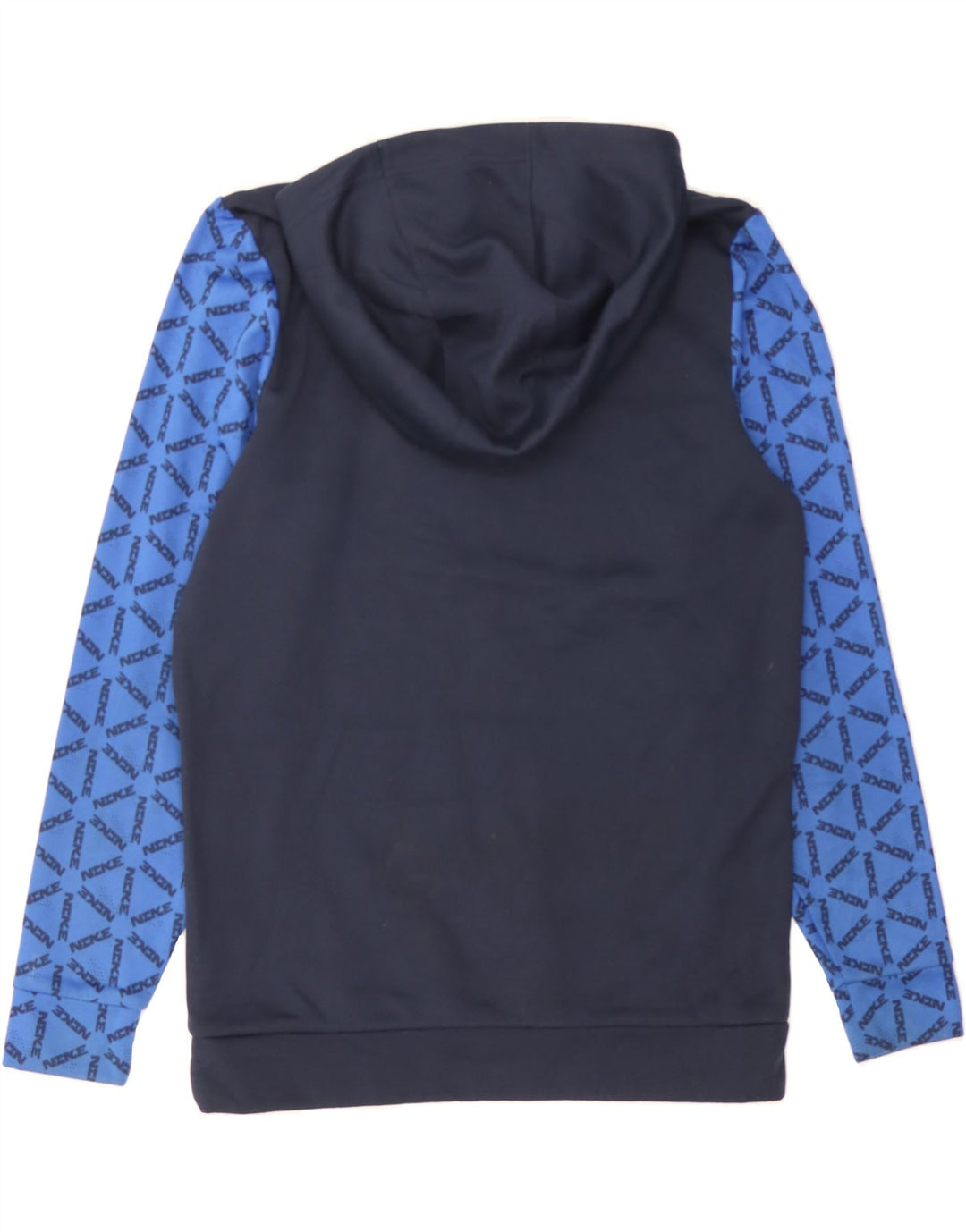 NIKE Mens Graphic Hoodie Jumper Small Navy Blue Colourblock Polyester Vintage Nike and Second-Hand Nike from Messina Hembry 