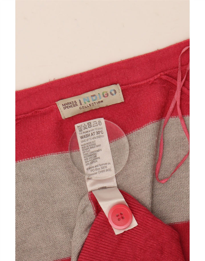 Marks & Spencer Γυναικείο πουλόβερ Longline Cardigan UK 14 Medium Pink ριγέ