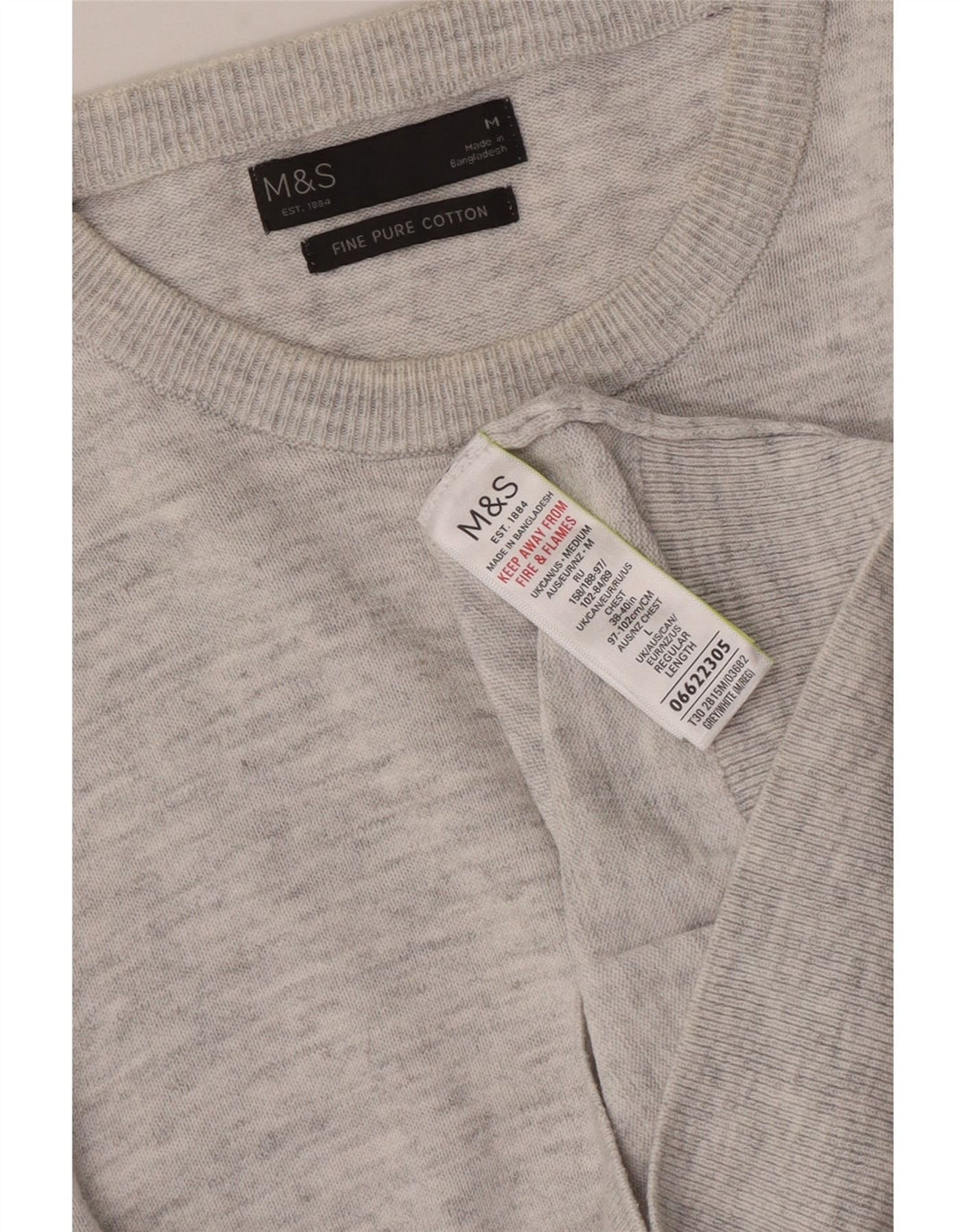 Marks & Spencer Ανδρικό πουλόβερ με λαιμόκοψη μεσαίου γκρι βαμβακερό