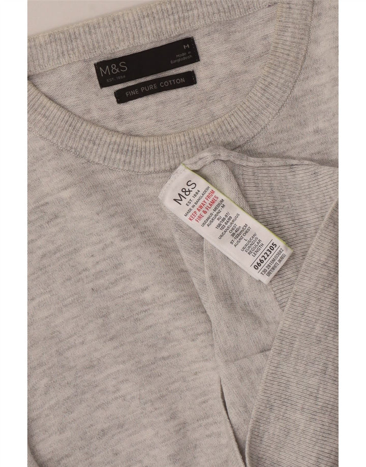 Marks & Spencer Ανδρικό πουλόβερ με λαιμόκοψη μεσαίου γκρι βαμβακερό